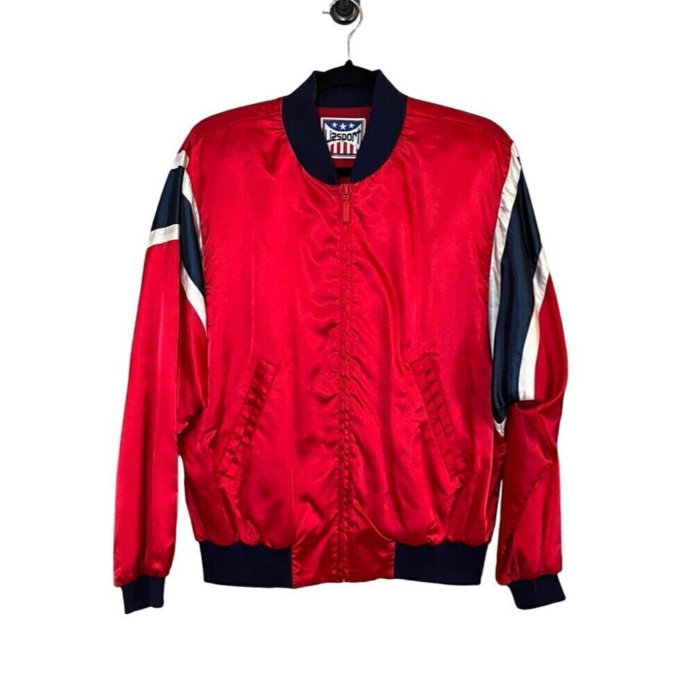 Lizsport Jacket Women‎ M Red Satin Bomber Striped Vintage Classic Preppy 80s